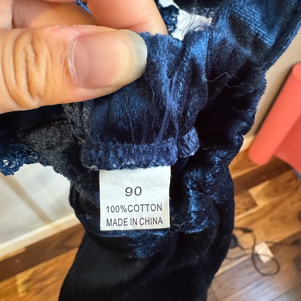 Navy Ruffled Velvet Overalls - Picture 3 of 3